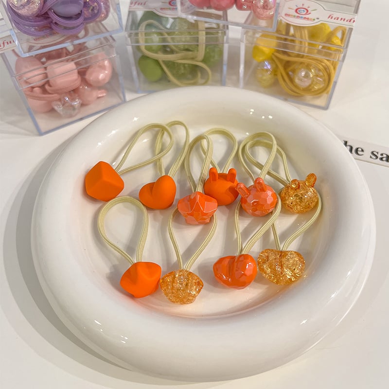 Bērnu augsti elastīgas matu gumijas, rokdarbiem, akrila materiāls, Princeses sērija, modeļi: Sirds/Kvadrāts/Lācis/Zvaigzne/Zaķis, iepakojumā 10 gab.