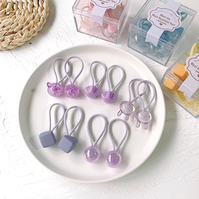 Bērnu augsti elastīgas matu gumijas, rokdarbiem, akrila materiāls, Princeses sērija, modeļi: Sirds/Kvadrāts/Lācis/Zvaigzne/Zaķis, iepakojumā 10 gab.