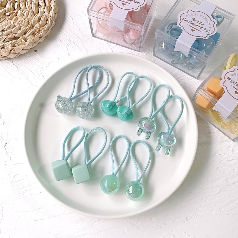 Bērnu augsti elastīgas matu gumijas, rokdarbiem, akrila materiāls, Princeses sērija, modeļi: Sirds/Kvadrāts/Lācis/Zvaigzne/Zaķis, iepakojumā 10 gab.