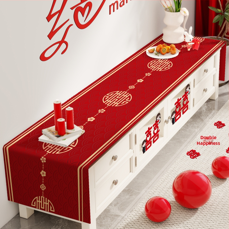 Televizoriaus spintelės staltiesė - stačiakampė, audinys, raukšlių atsparumas, paprastas ir modernus stilius, geometrinis raštas