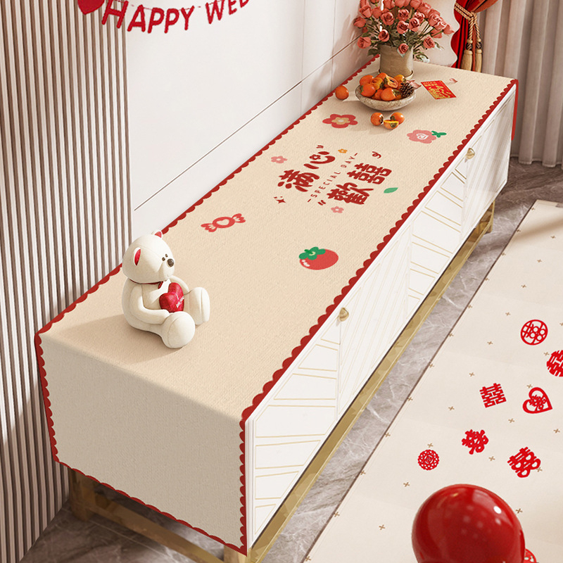 Televizoriaus spintelės staltiesė - stačiakampė, audinys, raukšlių atsparumas, paprastas ir modernus stilius, geometrinis raštas