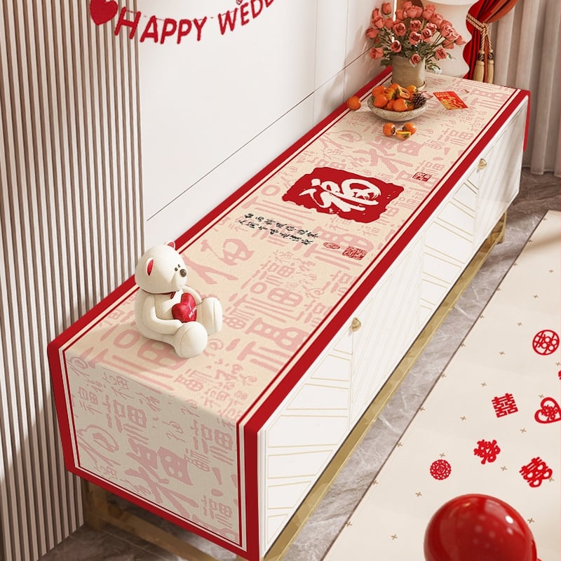 Televizoriaus spintelės staltiesė - stačiakampė, audinys, raukšlių atsparumas, paprastas ir modernus stilius, geometrinis raštas