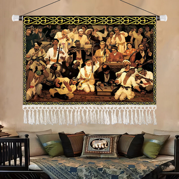 Olajfestmény-stílusú tájkép gobelin, etnikus dekoráció a nappaliba, 100% pamut