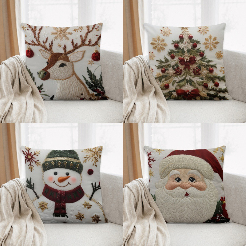 Kalėdinė pagalvių uždanga – poliesteris, imitacinis siuvinėjimas, pritaikymas prieinama, svetainei dekoruoti