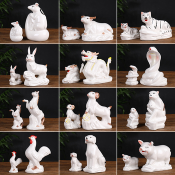 Keraminis Zodiako komplektas su 12 gyvūnų figūrėlėmis, skirtas svetainei ir darbo stalui, naujojo kinų stiliaus