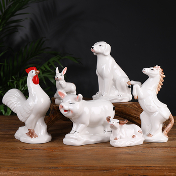 Keraminis Zodiako komplektas su 12 gyvūnų figūrėlėmis, skirtas svetainei ir darbo stalui, naujojo kinų stiliaus