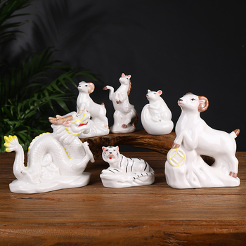 Keraminis Zodiako komplektas su 12 gyvūnų figūrėlėmis, skirtas svetainei ir darbo stalui, naujojo kinų stiliaus