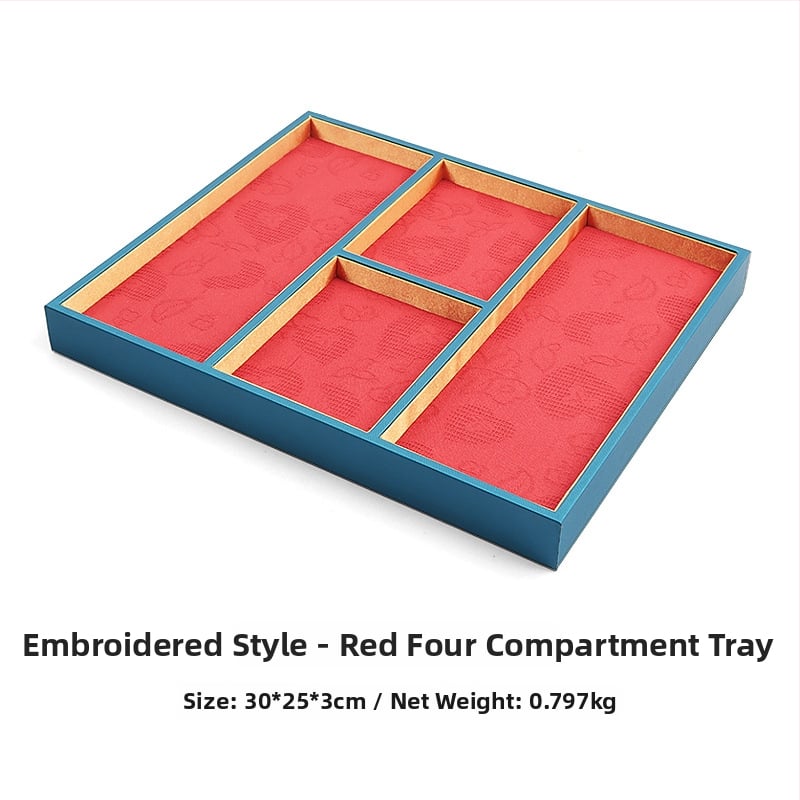 Üheosaline juveelide näitamiplokk PU nahast, PU naha korpuse ja tikitud brokaatkanga, ühe kihiline, kunstiline stiil, õmblustehnika