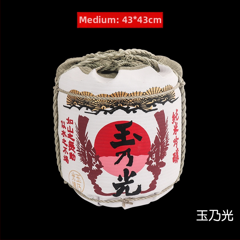 Japonų stiliaus dekoratyvinė vyno butelio rekvizitas sushi restoranams su krizantemų motyvu; medžiaga: šiaudai ir puta