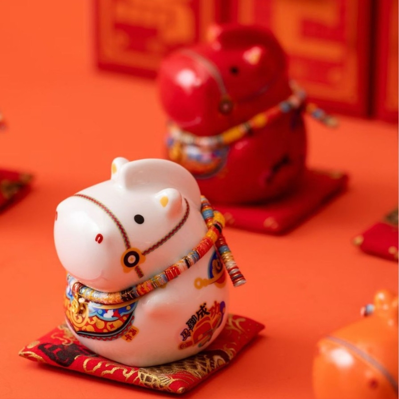Керамичен талисман за Годината на Коня с монетник, персонализиран печат, корпоративен подарък в подаръчна кутия