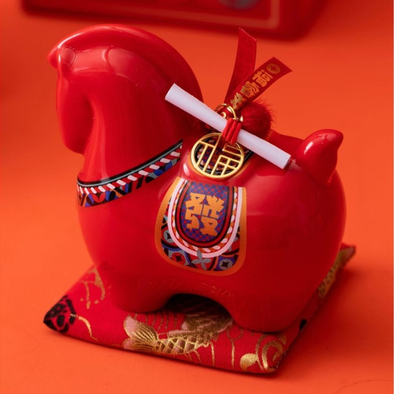 Керамичен талисман за Годината на Коня с монетник, персонализиран печат, корпоративен подарък в подаръчна кутия