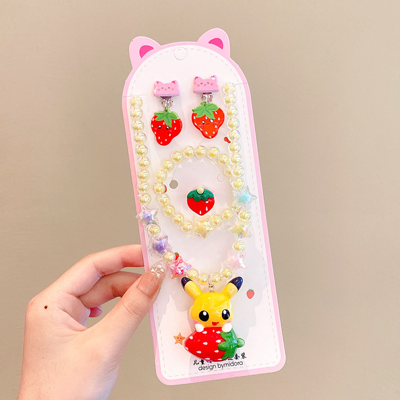 Vaikų papuošalų komplektas: karoliai, šviesos apyrankė, auskarai su kabliu ir žiedas – animacinių filmų princesės serija, plastikas/derva, amžius 3-10 metų