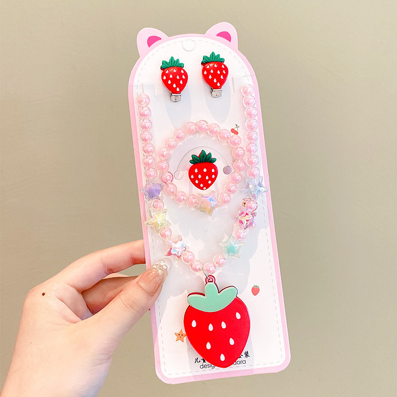 Vaikų papuošalų komplektas: karoliai, šviesos apyrankė, auskarai su kabliu ir žiedas – animacinių filmų princesės serija, plastikas/derva, amžius 3-10 metų