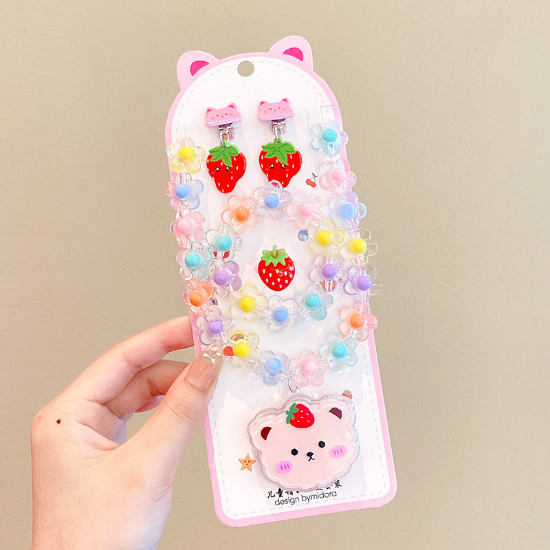 Vaikų papuošalų komplektas: karoliai, šviesos apyrankė, auskarai su kabliu ir žiedas – animacinių filmų princesės serija, plastikas/derva, amžius 3-10 metų