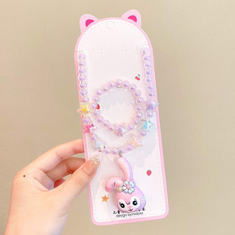 Vaikų papuošalų komplektas: karoliai, šviesos apyrankė, auskarai su kabliu ir žiedas – animacinių filmų princesės serija, plastikas/derva, amžius 3-10 metų