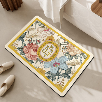 Подова постелка за баня, диатомитова глина, модел с цветя, печатено, измиваемо, персонализируемо