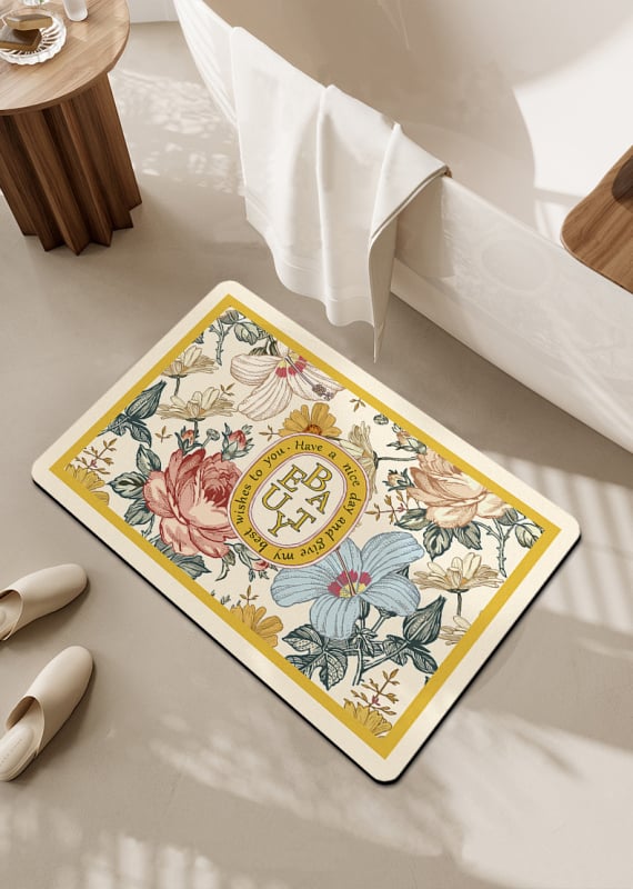 Подова постелка за баня, диатомитова глина, модел с цветя, печатено, измиваемо, персонализируемо