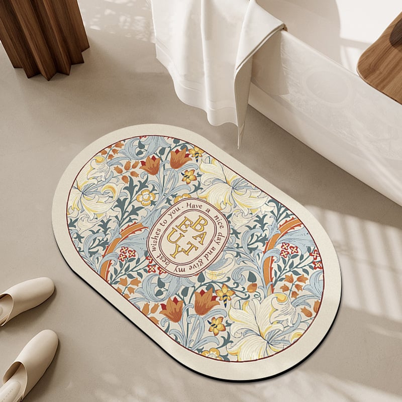 Подова постелка за баня, диатомитова глина, модел с цветя, печатено, измиваемо, персонализируемо