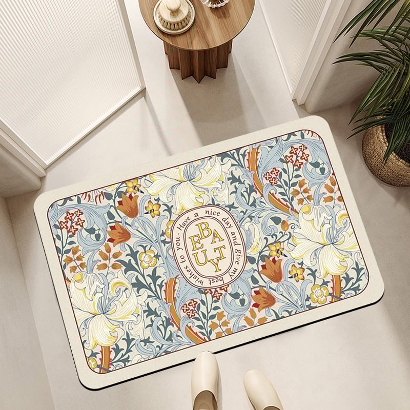 Подова постелка за баня, диатомитова глина, модел с цветя, печатено, измиваемо, персонализируемо