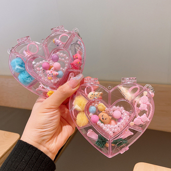 Mergaitėms skirtas princesės kaklo grandinėlės komplektas su plaukų aksesuarais — plastinės dervos pakabukas, kamuoliukų grandinė, karantis pakabukas, atskiras įpakavimas