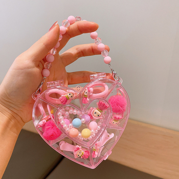 Mergaitėms skirtas princesės kaklo grandinėlės komplektas su plaukų aksesuarais — plastinės dervos pakabukas, kamuoliukų grandinė, karantis pakabukas, atskiras įpakavimas