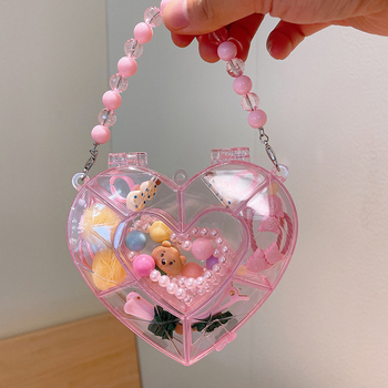 Mergaitėms skirtas princesės kaklo grandinėlės komplektas su plaukų aksesuarais — plastinės dervos pakabukas, kamuoliukų grandinė, karantis pakabukas, atskiras įpakavimas