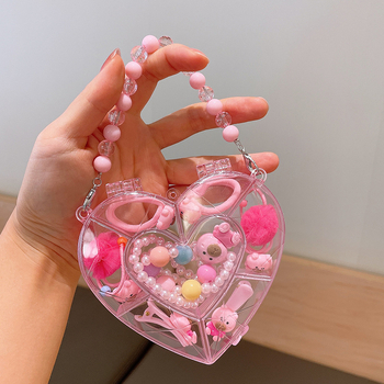 Mergaitėms skirtas princesės kaklo grandinėlės komplektas su plaukų aksesuarais — plastinės dervos pakabukas, kamuoliukų grandinė, karantis pakabukas, atskiras įpakavimas