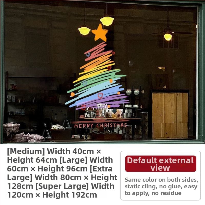 Elektriniai langų lipdukai Kalėdinėms dekoracijoms - Kalėdų Senelis su eglute, gėlių raštas, PVC, 5+ vnt, svetainė, plokšti sieniniai lipdukai