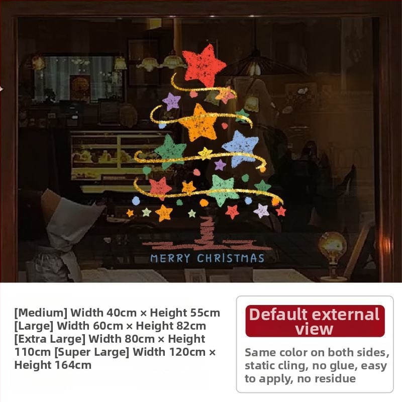 Elektriniai langų lipdukai Kalėdinėms dekoracijoms - Kalėdų Senelis su eglute, gėlių raštas, PVC, 5+ vnt, svetainė, plokšti sieniniai lipdukai