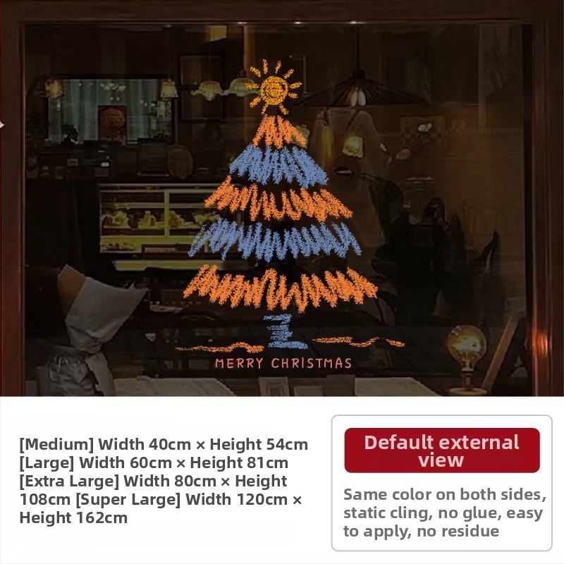 Elektriniai langų lipdukai Kalėdinėms dekoracijoms - Kalėdų Senelis su eglute, gėlių raštas, PVC, 5+ vnt, svetainė, plokšti sieniniai lipdukai