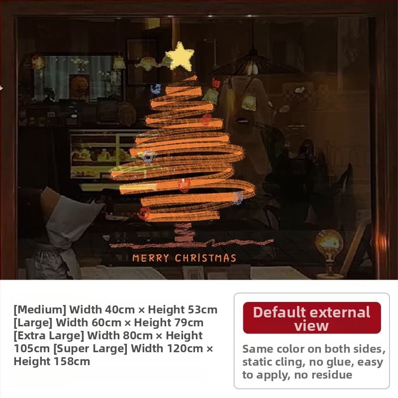 Elektriniai langų lipdukai Kalėdinėms dekoracijoms - Kalėdų Senelis su eglute, gėlių raštas, PVC, 5+ vnt, svetainė, plokšti sieniniai lipdukai