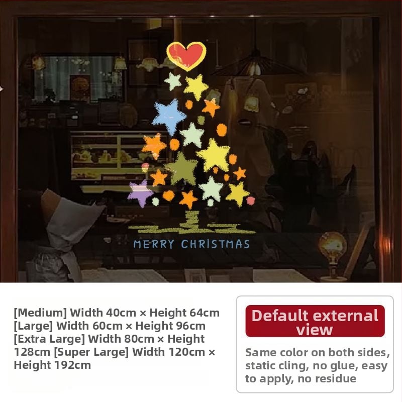 Elektriniai langų lipdukai Kalėdinėms dekoracijoms - Kalėdų Senelis su eglute, gėlių raštas, PVC, 5+ vnt, svetainė, plokšti sieniniai lipdukai