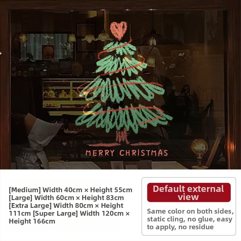 Elektriniai langų lipdukai Kalėdinėms dekoracijoms - Kalėdų Senelis su eglute, gėlių raštas, PVC, 5+ vnt, svetainė, plokšti sieniniai lipdukai