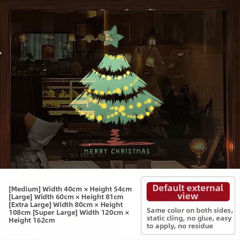 Elektriniai langų lipdukai Kalėdinėms dekoracijoms - Kalėdų Senelis su eglute, gėlių raštas, PVC, 5+ vnt, svetainė, plokšti sieniniai lipdukai