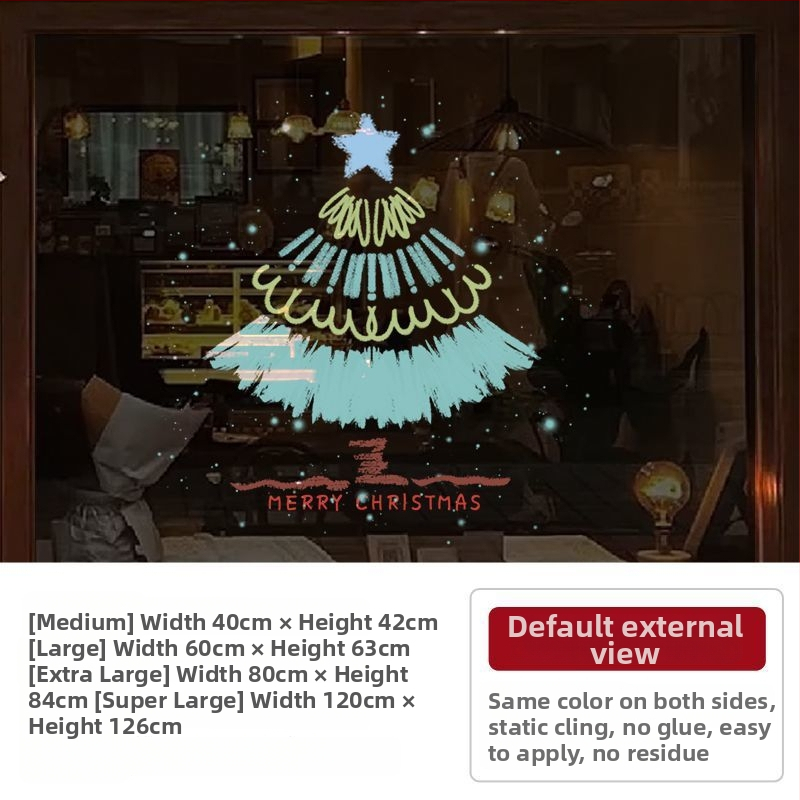 Elektriniai langų lipdukai Kalėdinėms dekoracijoms - Kalėdų Senelis su eglute, gėlių raštas, PVC, 5+ vnt, svetainė, plokšti sieniniai lipdukai