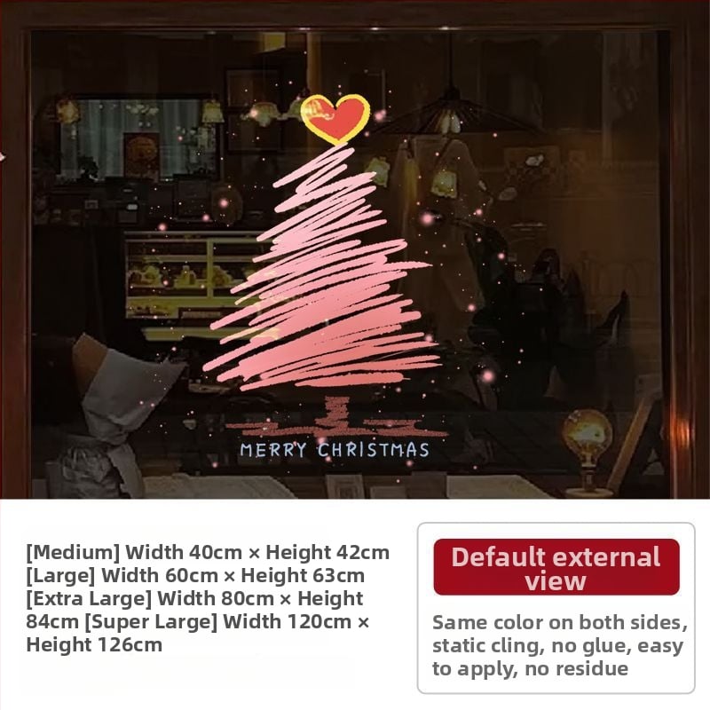 Elektriniai langų lipdukai Kalėdinėms dekoracijoms - Kalėdų Senelis su eglute, gėlių raštas, PVC, 5+ vnt, svetainė, plokšti sieniniai lipdukai