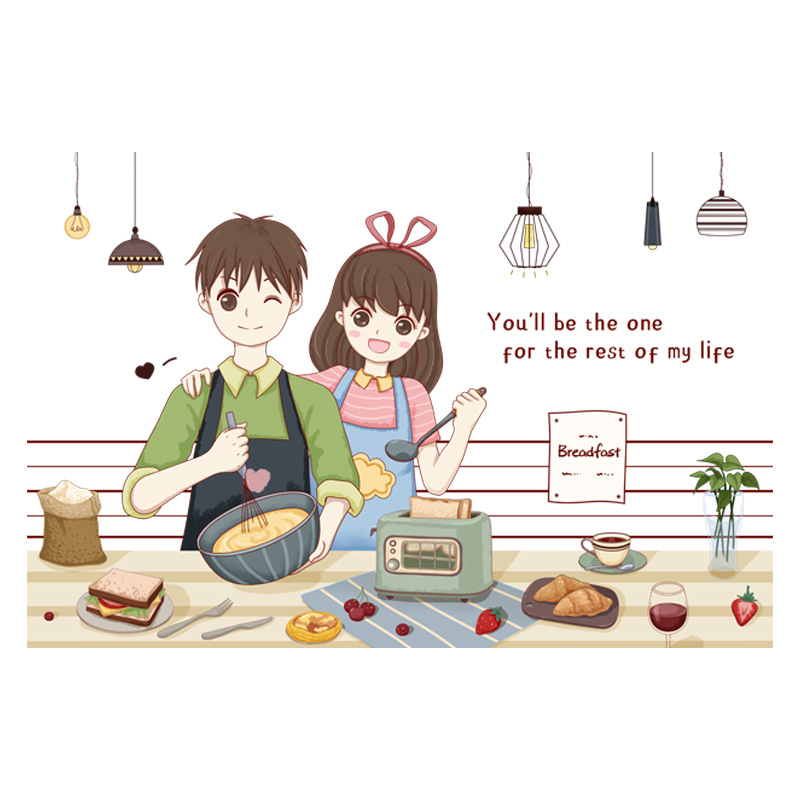 Кухненски стенен стикер против мазнини, хартия, карикатурен принт, 1 бр.