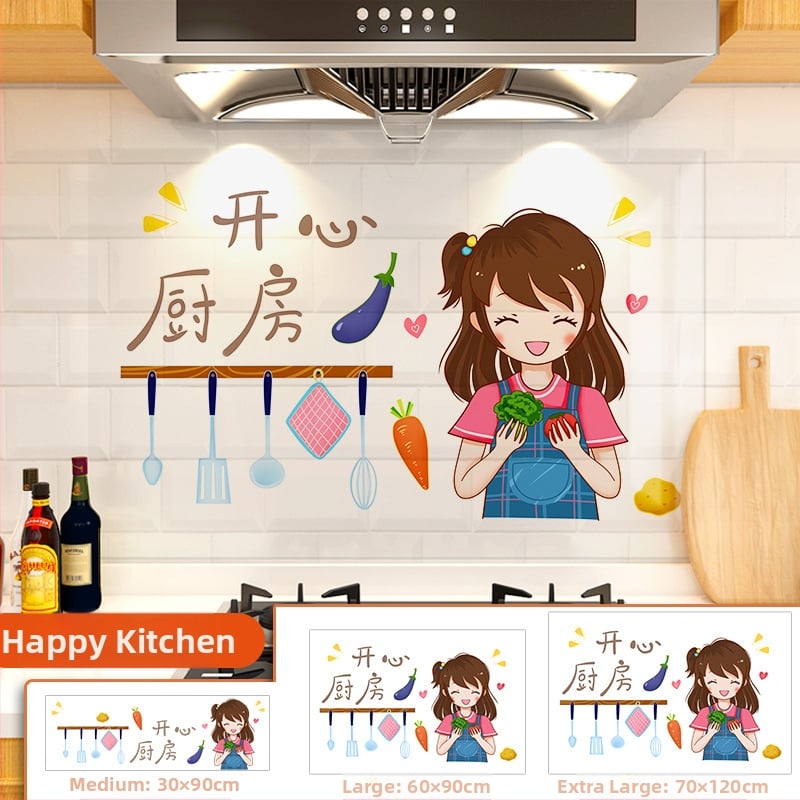 Кухненски стенен стикер против мазнини, хартия, карикатурен принт, 1 бр.