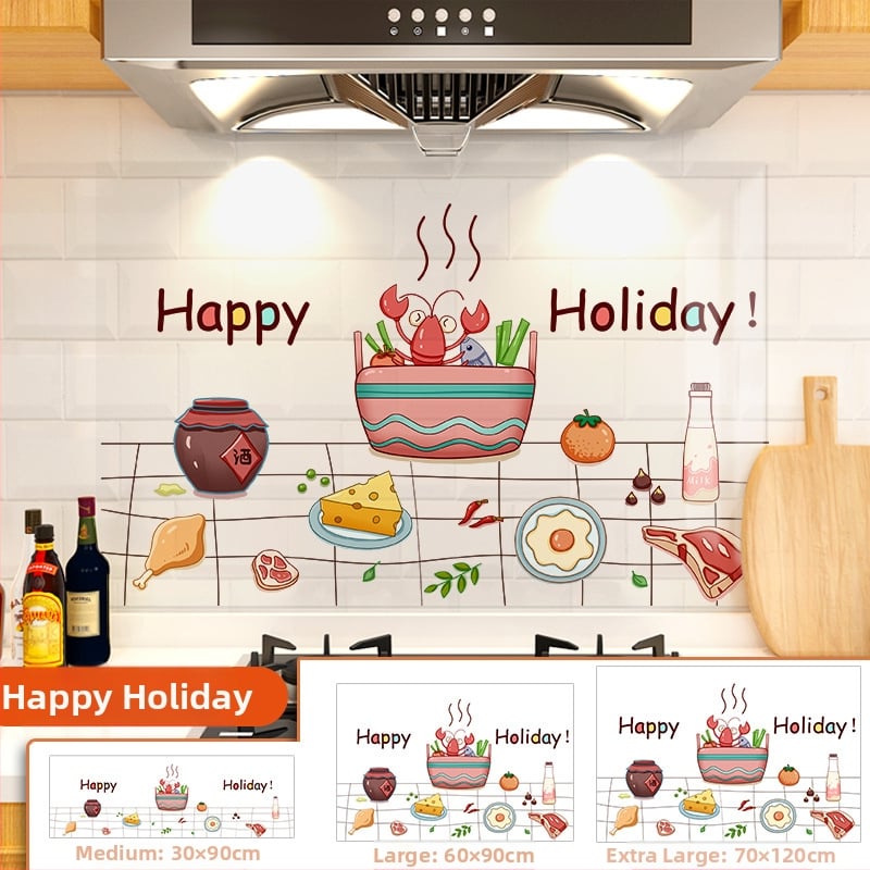 Кухненски стенен стикер против мазнини, хартия, карикатурен принт, 1 бр.