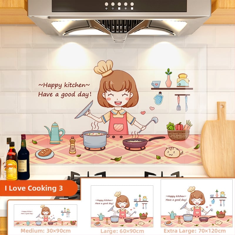 Кухненски стенен стикер против мазнини, хартия, карикатурен принт, 1 бр.