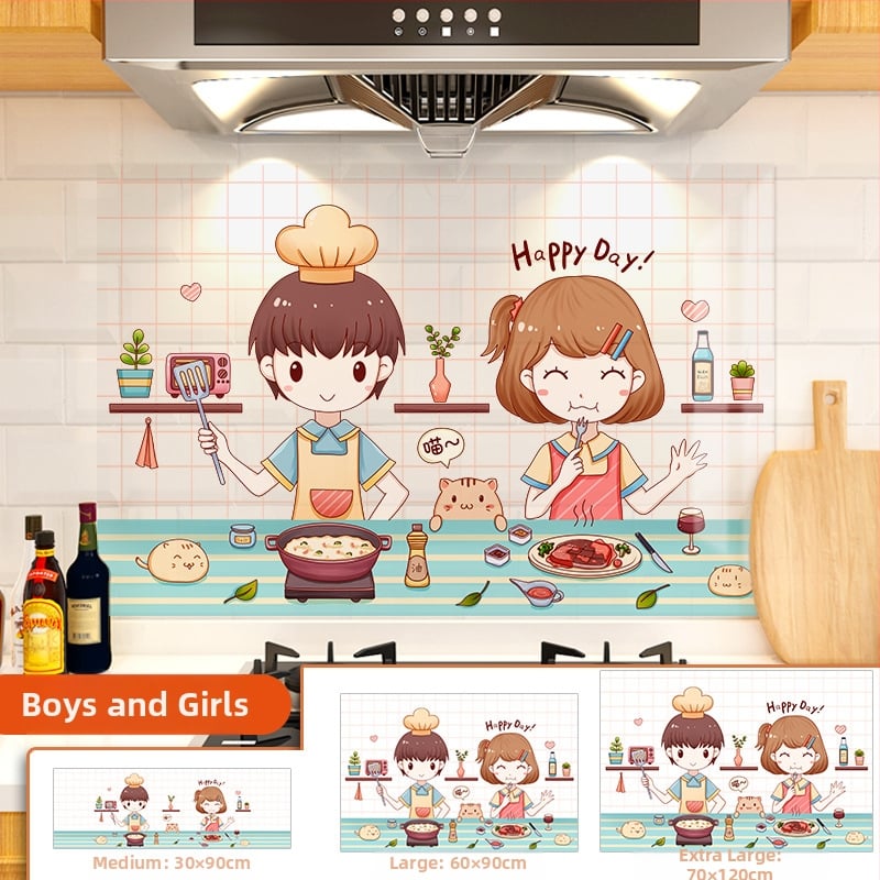 Кухненски стенен стикер против мазнини, хартия, карикатурен принт, 1 бр.