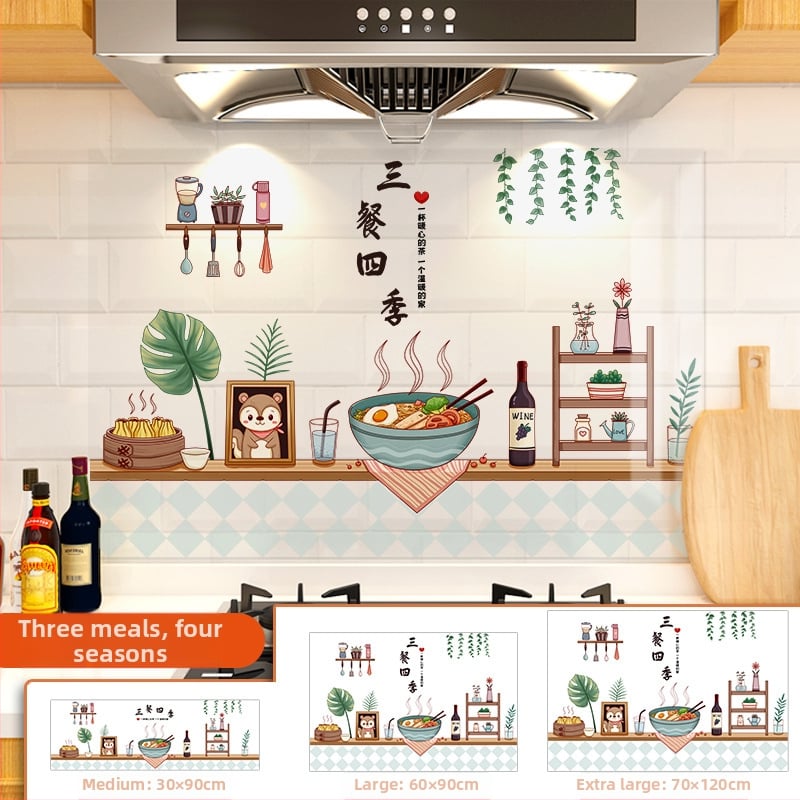 Кухненски стенен стикер против мазнини, хартия, карикатурен принт, 1 бр.