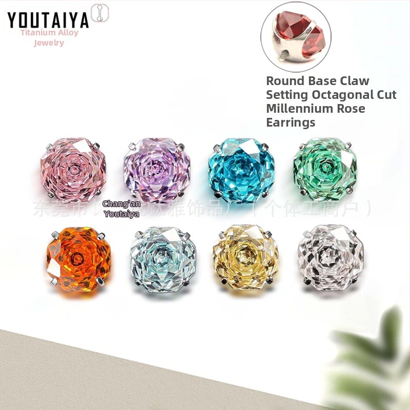 Geomeetrilised titanioum kõrvarõngad kaheksakandilise kujundusega, tsirkoon, G23 titani sulam, sisemine kinnitus