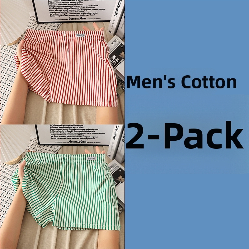 Мъжки памучни боксерки, свободен крой, модел райета/мрежа, основен плат 95-100% памук, средна талия