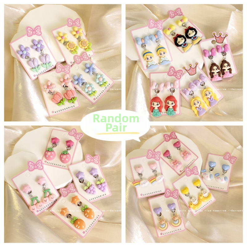 Detské náušnice s klipsami | Ručne vyrobené, Mittiz, plast/živica, Séria Princezná, Postavy z kreslených filmov