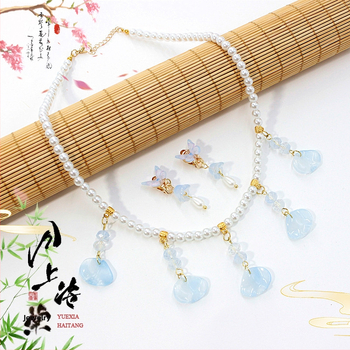 Vaikų ausų klipsų rinkinys - senovinis stilius, rankų darbo stiklo detalės su vaisių ir lapų motyvais