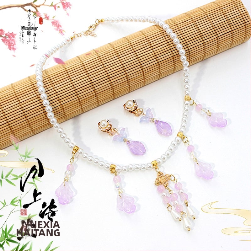 Vaikų ausų klipsų rinkinys - senovinis stilius, rankų darbo stiklo detalės su vaisių ir lapų motyvais