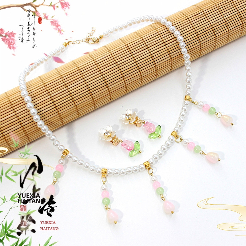 Vaikų ausų klipsų rinkinys - senovinis stilius, rankų darbo stiklo detalės su vaisių ir lapų motyvais