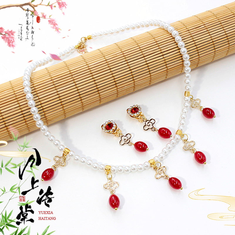 Vaikų ausų klipsų rinkinys - senovinis stilius, rankų darbo stiklo detalės su vaisių ir lapų motyvais