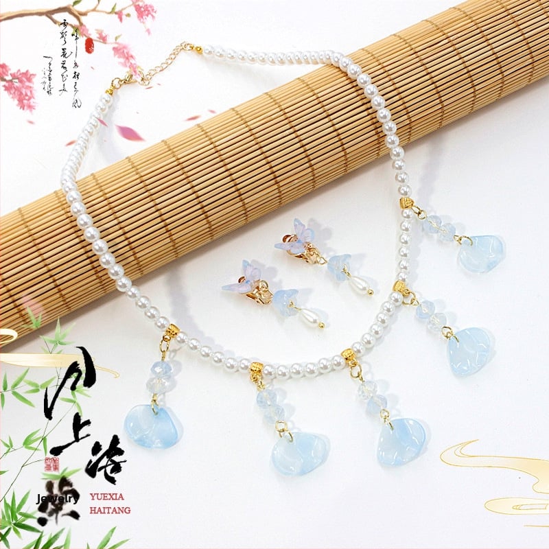 Vaikų ausų klipsų rinkinys - senovinis stilius, rankų darbo stiklo detalės su vaisių ir lapų motyvais